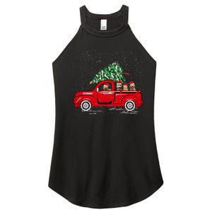 Goldendoodle Riding Red Truck Santa Christmas Pajamas Gift Women's Perfect Tri Rocker Tank