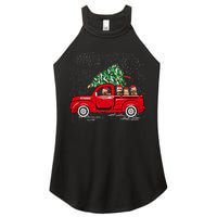 Goldendoodle Riding Red Truck Santa Christmas Pajamas Gift Women's Perfect Tri Rocker Tank