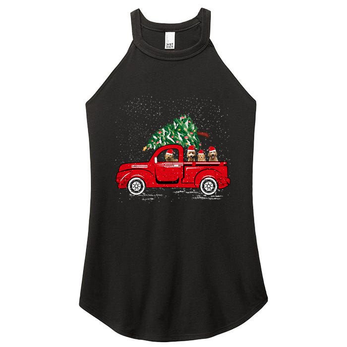 Goldendoodle Riding Red Truck Santa Christmas Pajamas Gift Women's Perfect Tri Rocker Tank