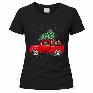 Goldendoodle Riding Red Truck Santa Christmas Pajamas Gift Women's T-Shirt