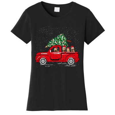 Goldendoodle Riding Red Truck Santa Christmas Pajamas Gift Women's T-Shirt