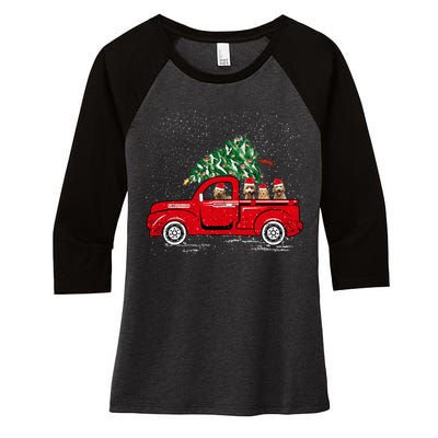 Goldendoodle Riding Red Truck Santa Christmas Pajamas Gift Women's Tri-Blend 3/4-Sleeve Raglan Shirt