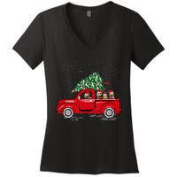 Goldendoodle Riding Red Truck Santa Christmas Pajamas Gift Women's V-Neck T-Shirt