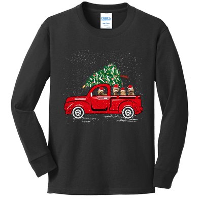 Goldendoodle Riding Red Truck Santa Christmas Pajamas Gift Kids Long Sleeve Shirt