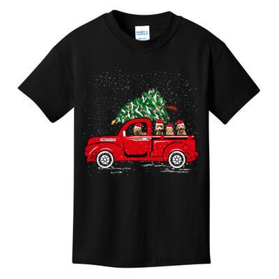 Goldendoodle Riding Red Truck Santa Christmas Pajamas Gift Kids T-Shirt