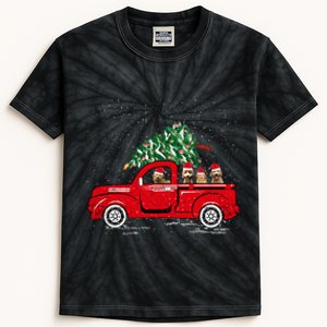 Goldendoodle Riding Red Truck Santa Christmas Pajamas Gift Kids Tie-Dye T-Shirt