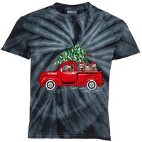 Goldendoodle Riding Red Truck Santa Christmas Pajamas Gift Kids Tie-Dye T-Shirt