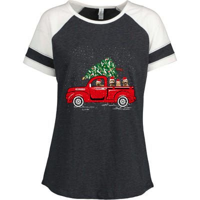 Goldendoodle Riding Red Truck Santa Christmas Pajamas Gift Enza Ladies Jersey Colorblock Tee