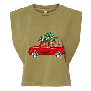 Goldendoodle Riding Red Truck Santa Christmas Pajamas Gift Garment-Dyed Women's Muscle Tee