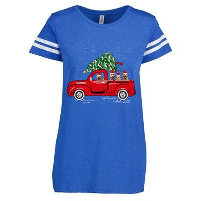 Goldendoodle Riding Red Truck Santa Christmas Pajamas Gift Enza Ladies Jersey Football T-Shirt