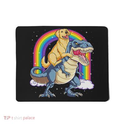 Golden Retriever Riding Dinosaur T Rex Gifts Rainbow Mousepad