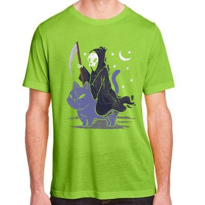 Grim Reaper Riding A Cat Funny Halloween Horror Cat Lover Adult ChromaSoft Performance T-Shirt