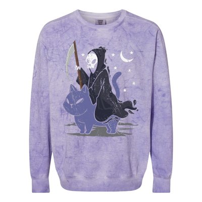 Grim Reaper Riding A Cat Funny Halloween Horror Cat Lover Colorblast Crewneck Sweatshirt