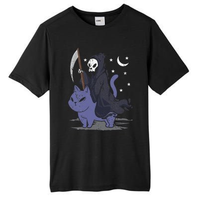 Grim Reaper Riding A Cat Funny Halloween Horror Cat Lover Tall Fusion ChromaSoft Performance T-Shirt