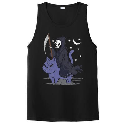 Grim Reaper Riding A Cat Funny Halloween Horror Cat Lover PosiCharge Competitor Tank