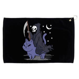 Grim Reaper Riding A Cat Funny Halloween Horror Cat Lover Grommeted Golf Towel