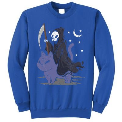 Grim Reaper Riding A Cat Funny Halloween Horror Cat Lover Sweatshirt