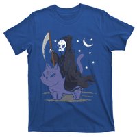 Grim Reaper Riding A Cat Funny Halloween Horror Cat Lover T-Shirt