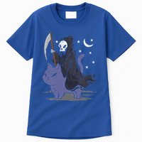 Grim Reaper Riding A Cat Funny Halloween Horror Cat Lover Tall T-Shirt