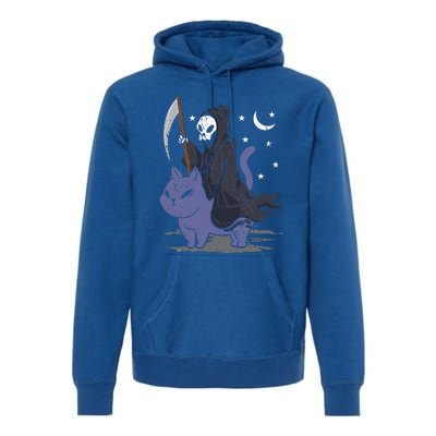 Grim Reaper Riding A Cat Funny Halloween Horror Cat Lover Premium Hoodie