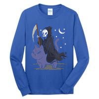 Grim Reaper Riding A Cat Funny Halloween Horror Cat Lover Tall Long Sleeve T-Shirt