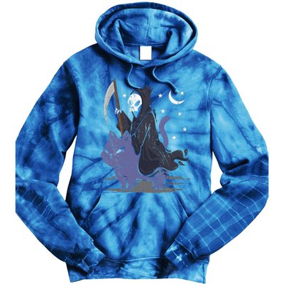 Grim Reaper Riding A Cat Funny Halloween Horror Cat Lover Tie Dye Hoodie