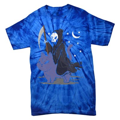 Grim Reaper Riding A Cat Funny Halloween Horror Cat Lover Tie-Dye T-Shirt