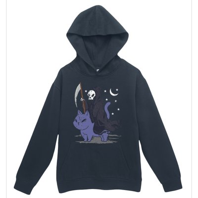 Grim Reaper Riding A Cat Funny Halloween Horror Cat Lover Urban Pullover Hoodie