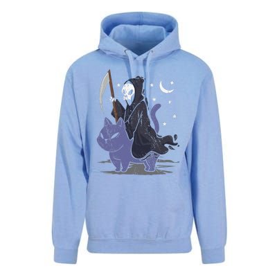 Grim Reaper Riding A Cat Funny Halloween Horror Cat Lover Unisex Surf Hoodie