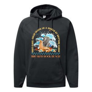 GodS Rocksolid Retro Breaker Rock Beach Vbs 2024 Christian Performance Fleece Hoodie