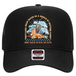 GodS Rocksolid Retro Breaker Rock Beach Vbs 2024 Christian High Crown Mesh Back Trucker Hat