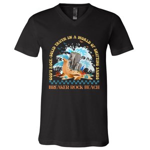 GodS Rocksolid Retro Breaker Rock Beach Vbs 2024 Christian V-Neck T-Shirt