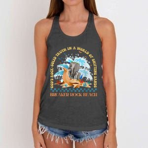 GodS Rocksolid Retro Breaker Rock Beach Vbs 2024 Christian Women's Knotted Racerback Tank