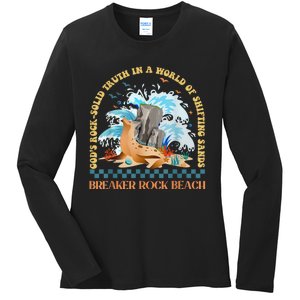 GodS Rocksolid Retro Breaker Rock Beach Vbs 2024 Christian Ladies Long Sleeve Shirt