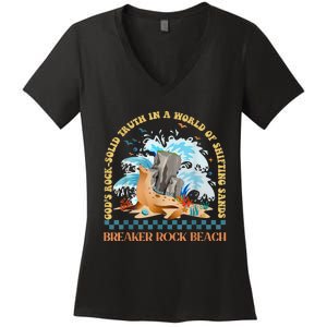 GodS Rocksolid Retro Breaker Rock Beach Vbs 2024 Christian Women's V-Neck T-Shirt