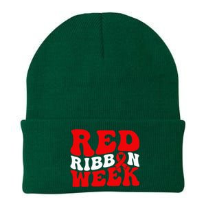 Groovy Red Ribbon Week We Wear Red For Awareness Knit Cap Winter Beanie