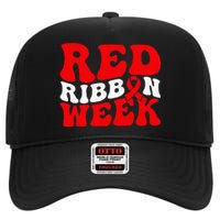 Groovy Red Ribbon Week We Wear Red For Awareness High Crown Mesh Back Trucker Hat