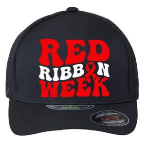 Groovy Red Ribbon Week We Wear Red For Awareness Flexfit Unipanel Trucker Cap