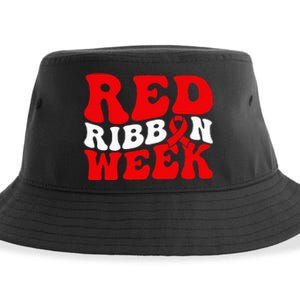 Groovy Red Ribbon Week We Wear Red For Awareness Sustainable Bucket Hat