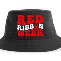 Groovy Red Ribbon Week We Wear Red For Awareness Sustainable Bucket Hat