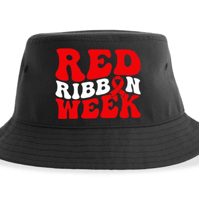 Groovy Red Ribbon Week We Wear Red For Awareness Sustainable Bucket Hat