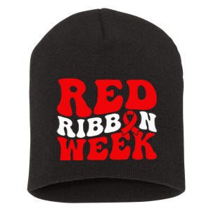 Groovy Red Ribbon Week We Wear Red For Awareness Short Acrylic Beanie