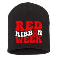 Groovy Red Ribbon Week We Wear Red For Awareness Short Acrylic Beanie