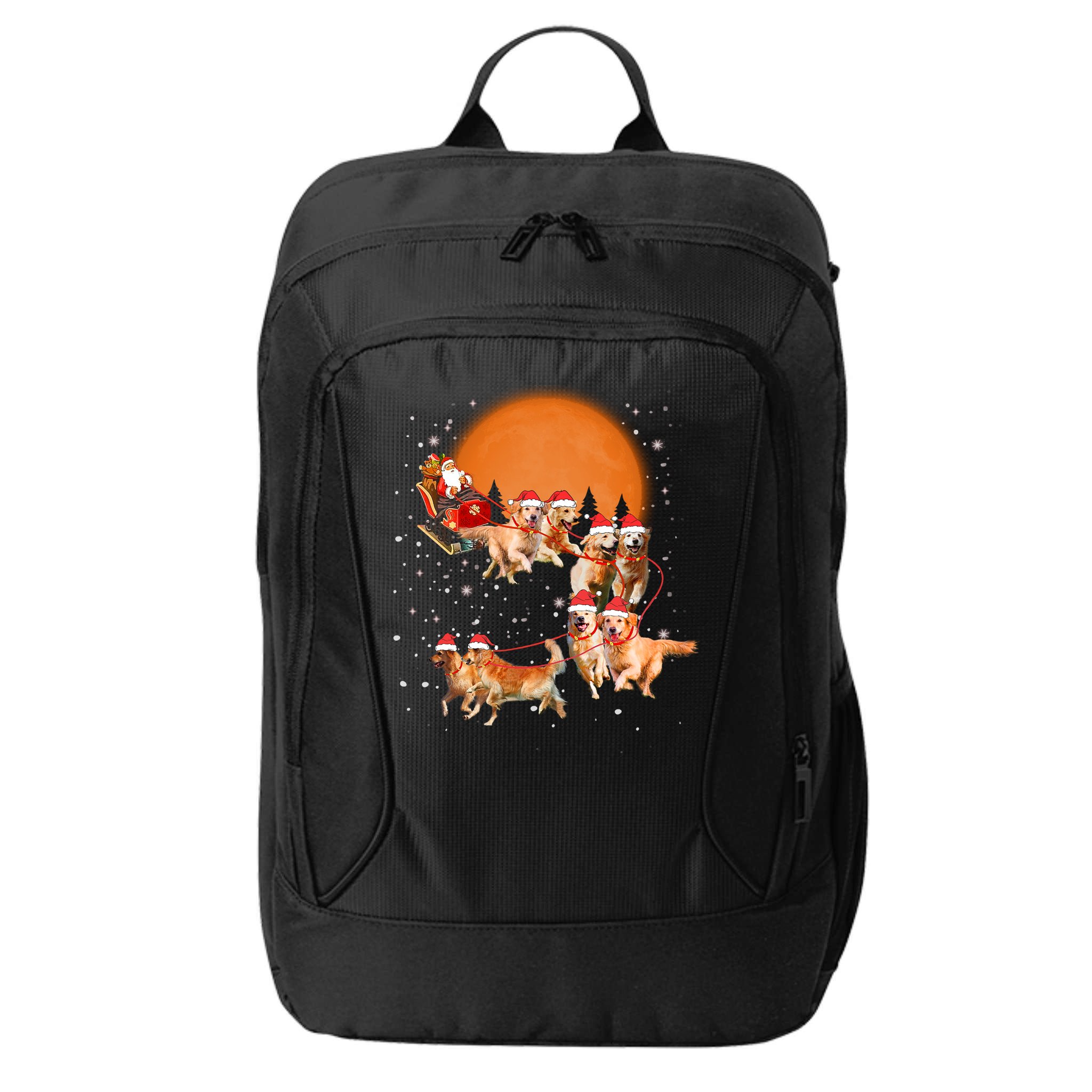 Golden Retriever Reindeer Santa Sleigh Christmas Dog Lover Gift City Backpack