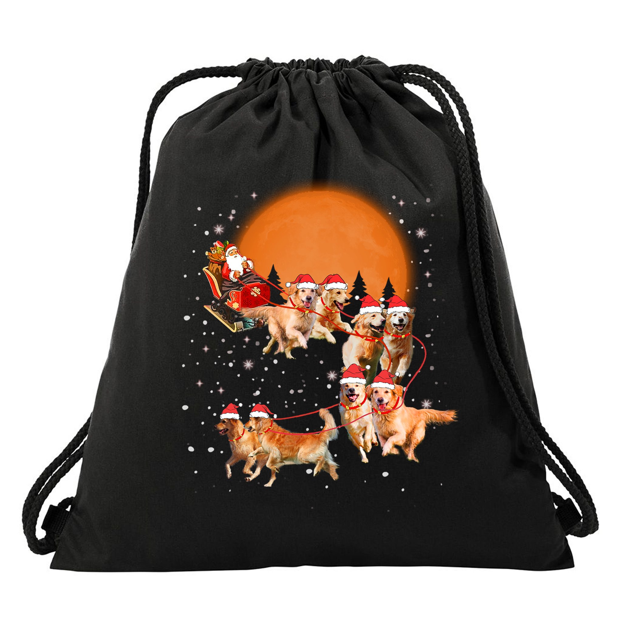 Golden Retriever Reindeer Santa Sleigh Christmas Dog Lover Gift Drawstring Bag
