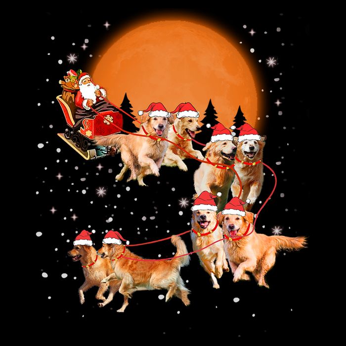 Golden Retriever Reindeer Santa Sleigh Christmas Dog Lover Gift Drawstring Bag