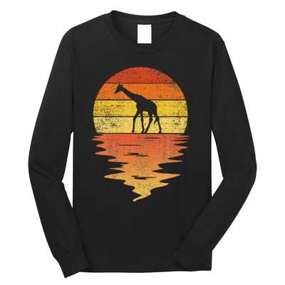 Giraffe Retro Sunset 70s Vintage Giraffe Long Sleeve Shirt