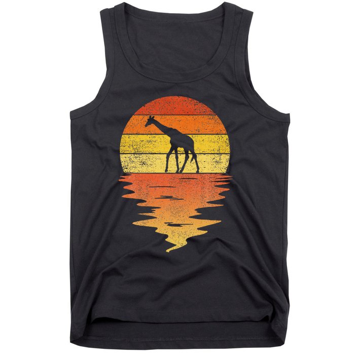 Giraffe Retro Sunset 70s Vintage Giraffe Tank Top