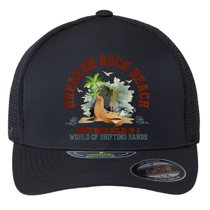 GodS Rock Solid Breaker Rock Beach Vbs 2024 Christian Flexfit Unipanel Trucker Cap