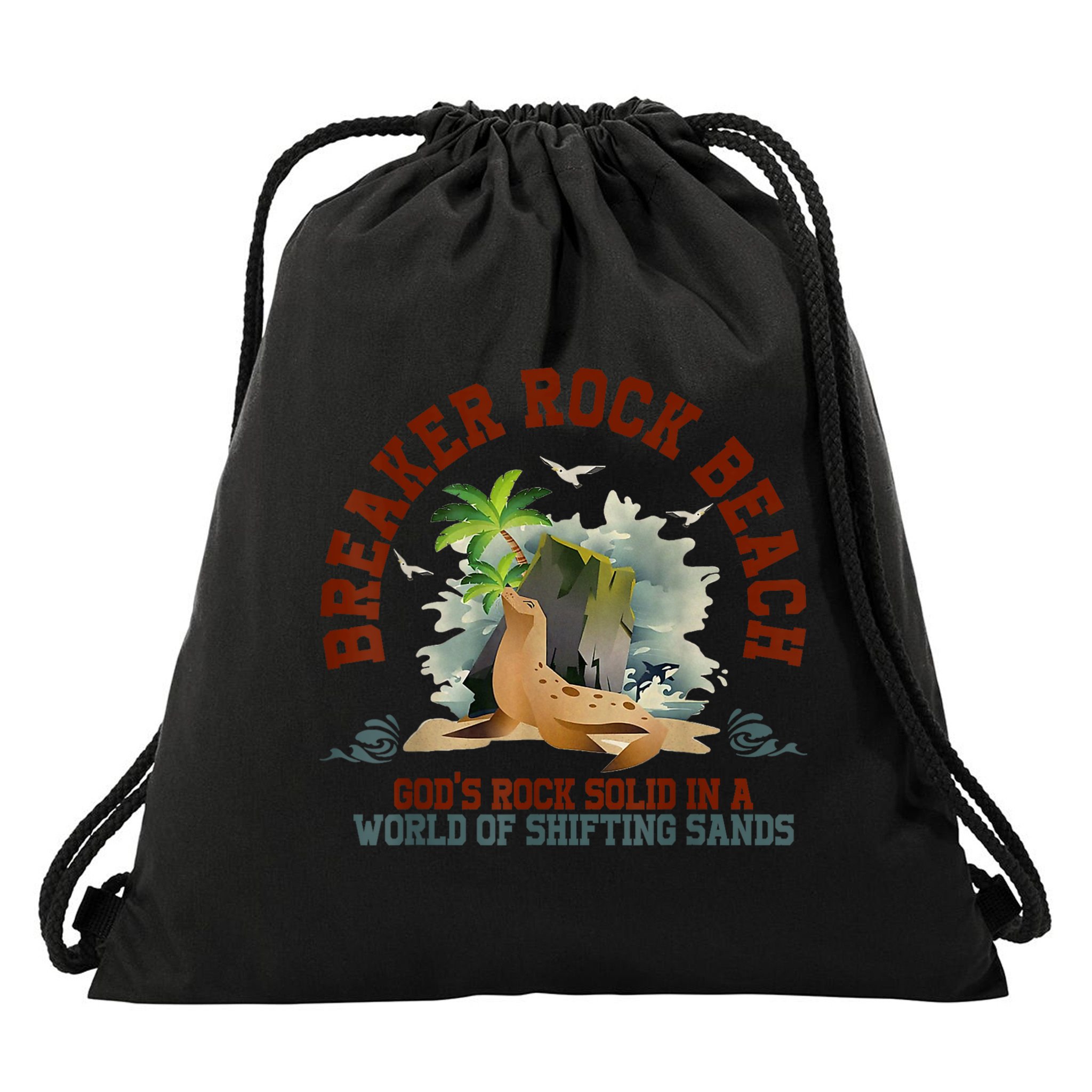 GodS Rock Solid Breaker Rock Beach Vbs 2024 Christian Drawstring Bag
